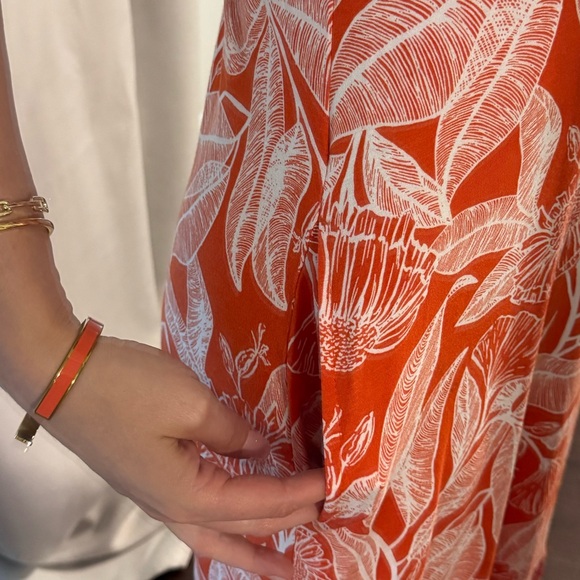 Resort Style Tropical Floral Vacation Orange & White Maxi Dress - Picture 10 of 14